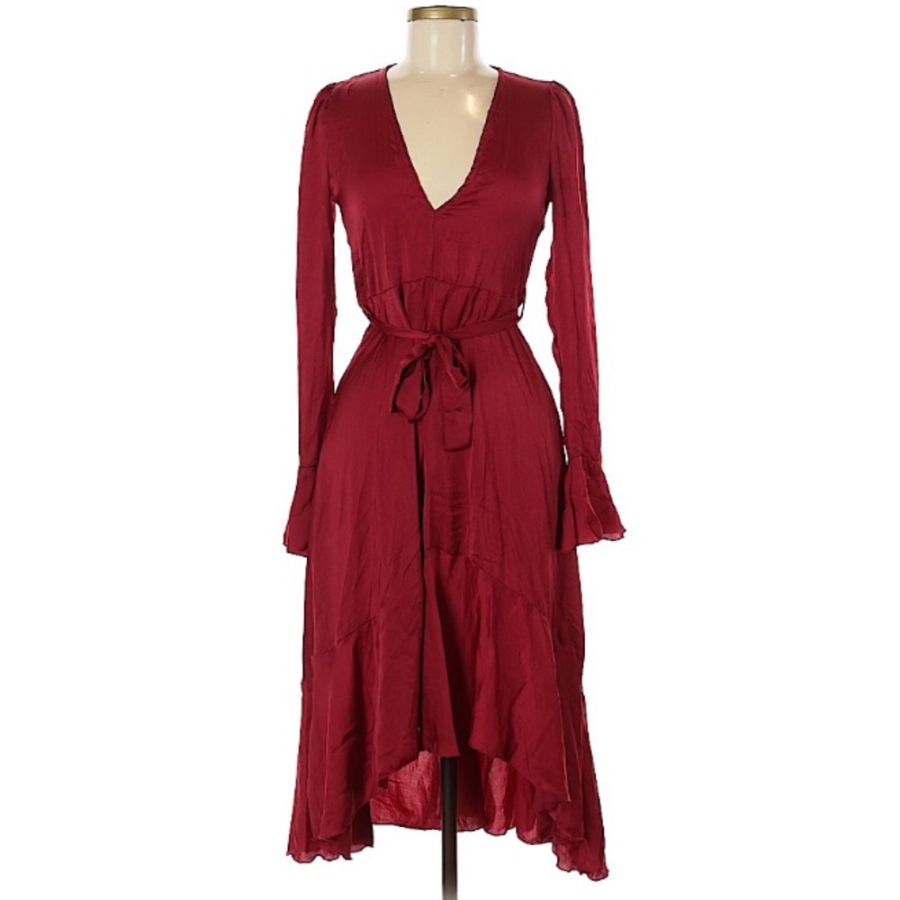🛑TEMPORARY HOLD🛑 NWT Nasty Gal Satin Ruffle Puff Sleeve Midi